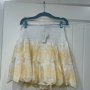 Francesca's Collections White and Yellow Embroidered Mini Skirt